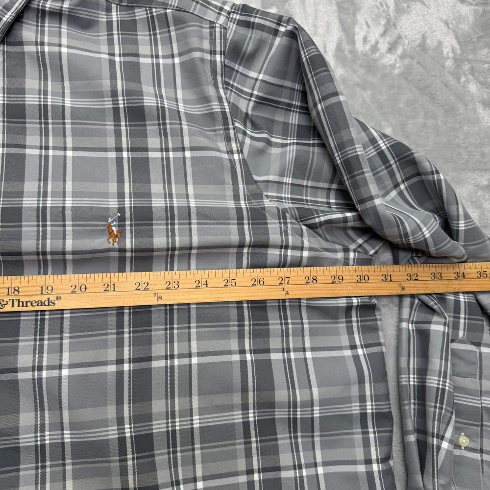 Polo Ralph Lauren Button Down Shirt Mens 2XB Gray Plaid Performance Long Sleeve - Picture 5 of 11
